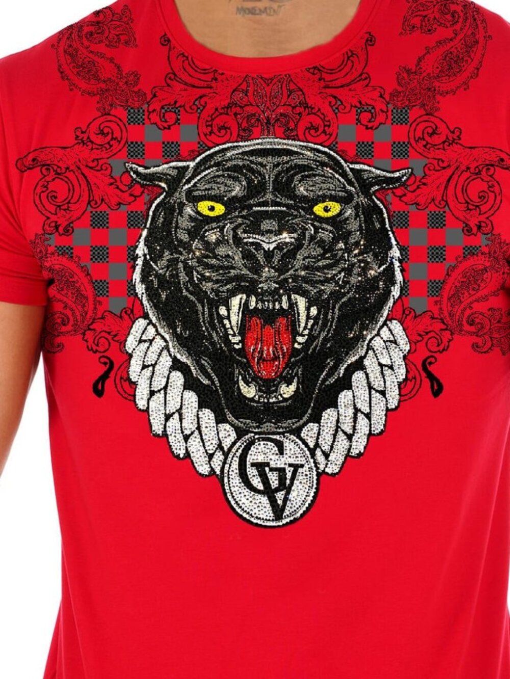 Avenue George V Paris T-Shirt rhinestone Men's Red Short Sleeve Shirt Small NWT - Picture 3 of 3